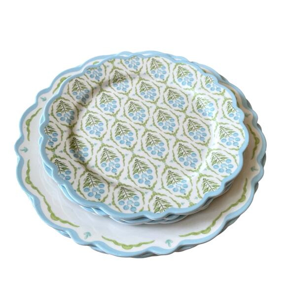 Lillian August French Farmhouse Floral Melamine Dinner Set of 8 Blue Green New - Picture 4 of 15